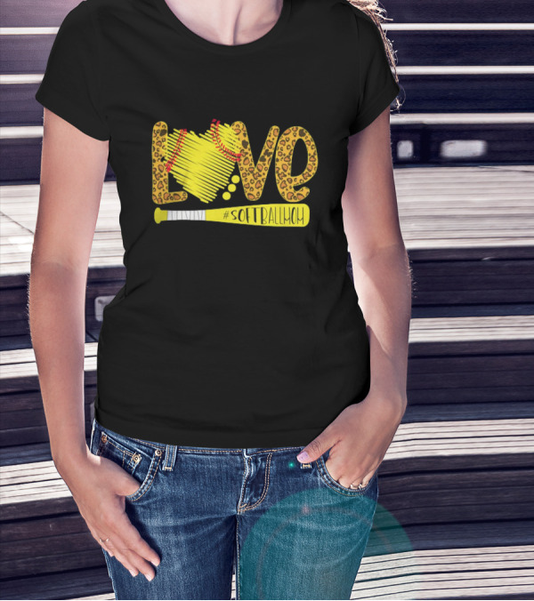 Love Leopard Softball Mom T-Shirt