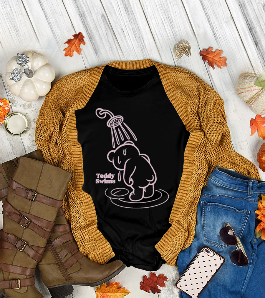 Teddy Swims Bear Under Shower Sad Broken Heart T-Shirt
