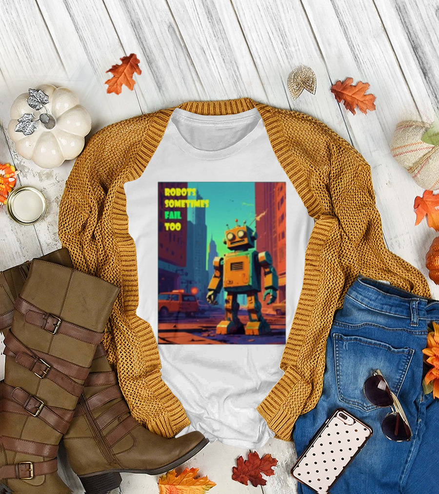Robots Sometimes Fail Too Urban Cityscape Scene T-Shirt