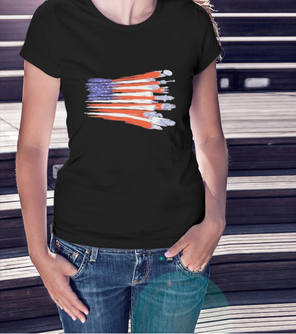 Sci-fi Spaceships Forming American Flag With Rebel T-Shirt