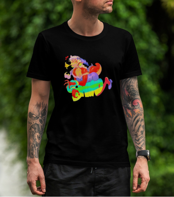 Shinto Decals Vibrant Dragon Monster Girl With Rainbow CHINO Text T-Shirt