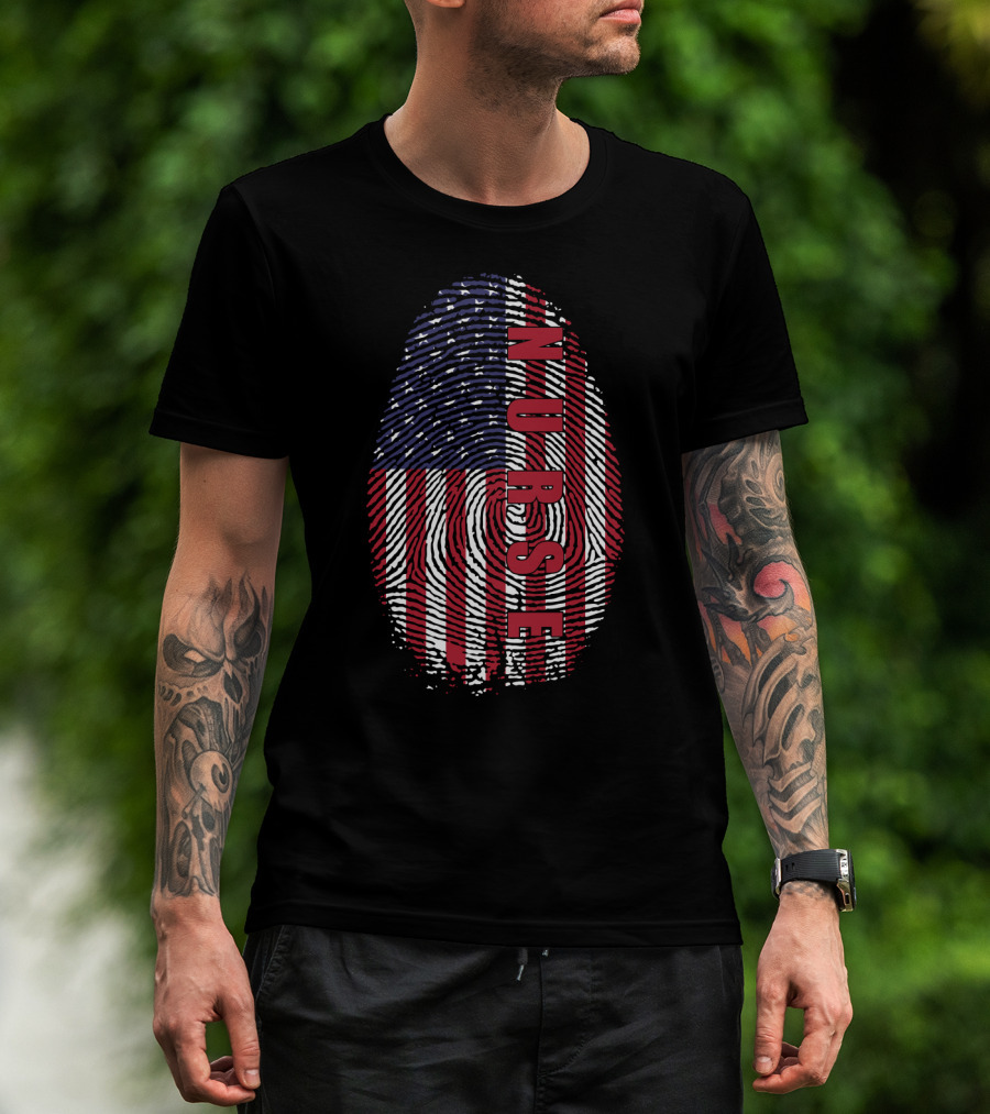 American Flag Fingerprint NURSE Patriotic T-Shirt