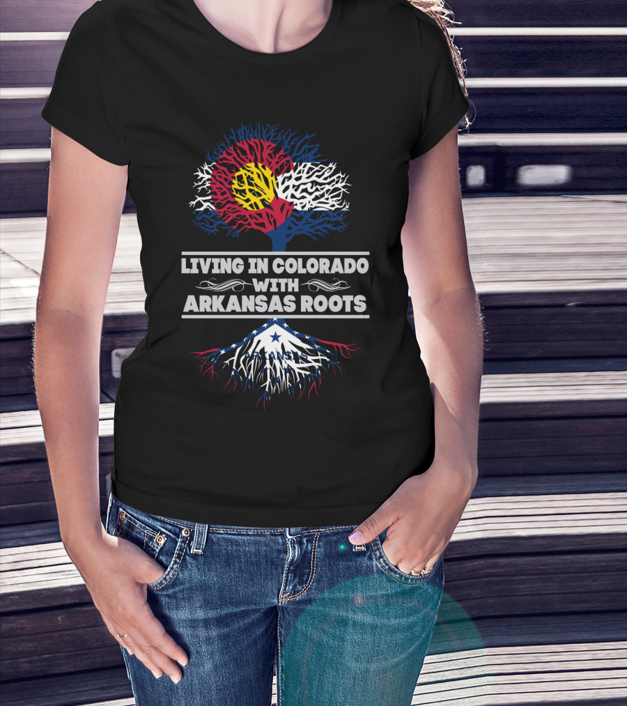 Colorado Flag Tree With Arkansas Roots Theme Living In Colorado With Arkansas Roots T-Shirt