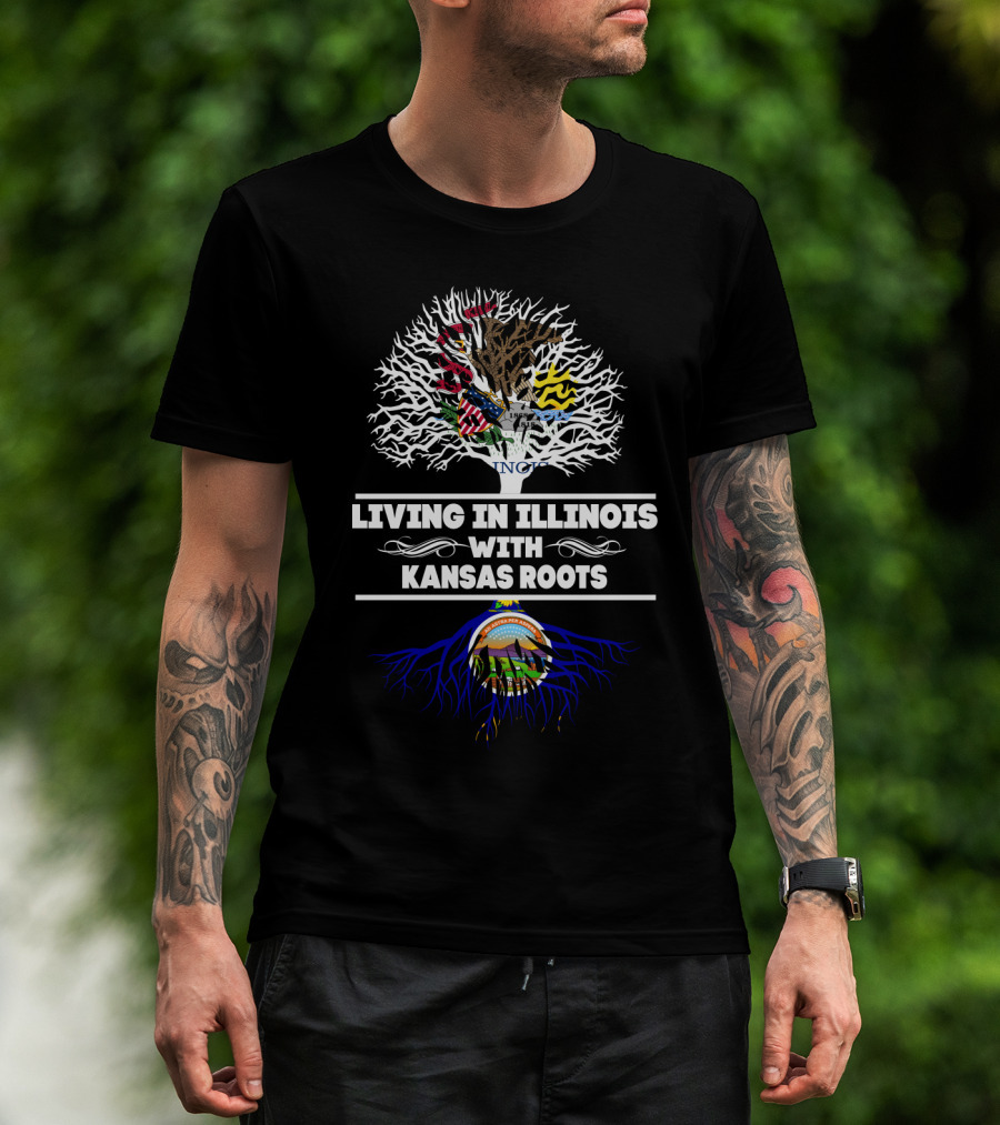Illinois And Kansas Heritage Tree Design With State Symbols T-Shirt