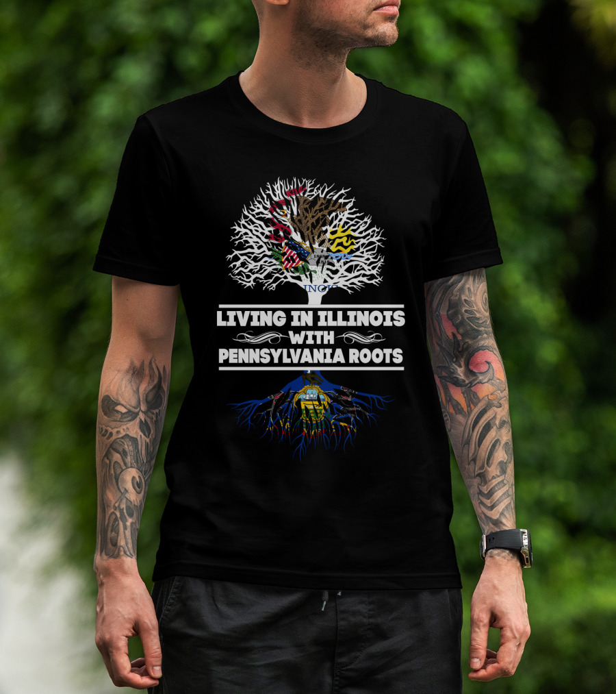 Illinois Living Pennsylvania Roots Tree With State Flags Heritage Connection T-Shirt