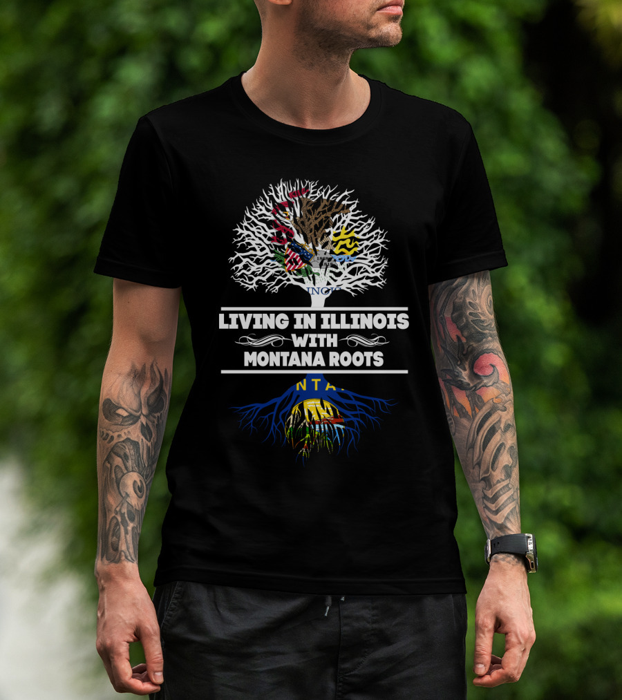 Illinois With Montana Heritage Tree Graphic Featuring State Flags And Symbolism T-Shirt