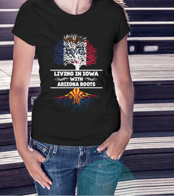 Iowa Living With Arizona Heritage Flag-Inspired Tree T-Shirt