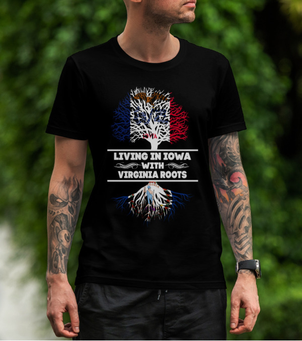 Iowa And Virginia Flag Tree Roots T-Shirt