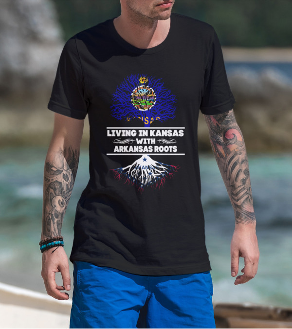 Kansas State Love With Arkansas Heritage Connection - Blue Tree And Roots T-Shirt