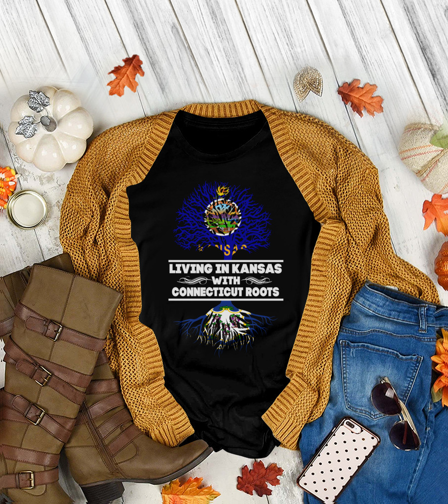 Kansas Pride Connecticut Heritage Tree Design with State Flags T-Shirt