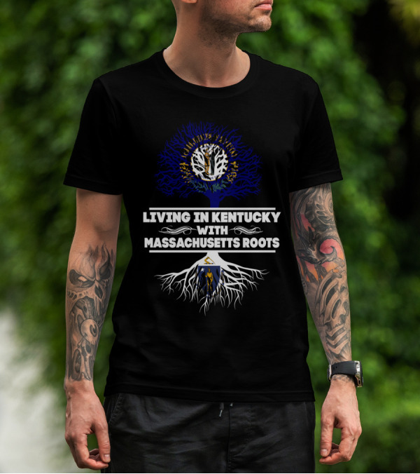 Living In Kentucky With Massachusetts Roots Tree Art Featuring Kentucky And Massachusetts Seals T-Shirt