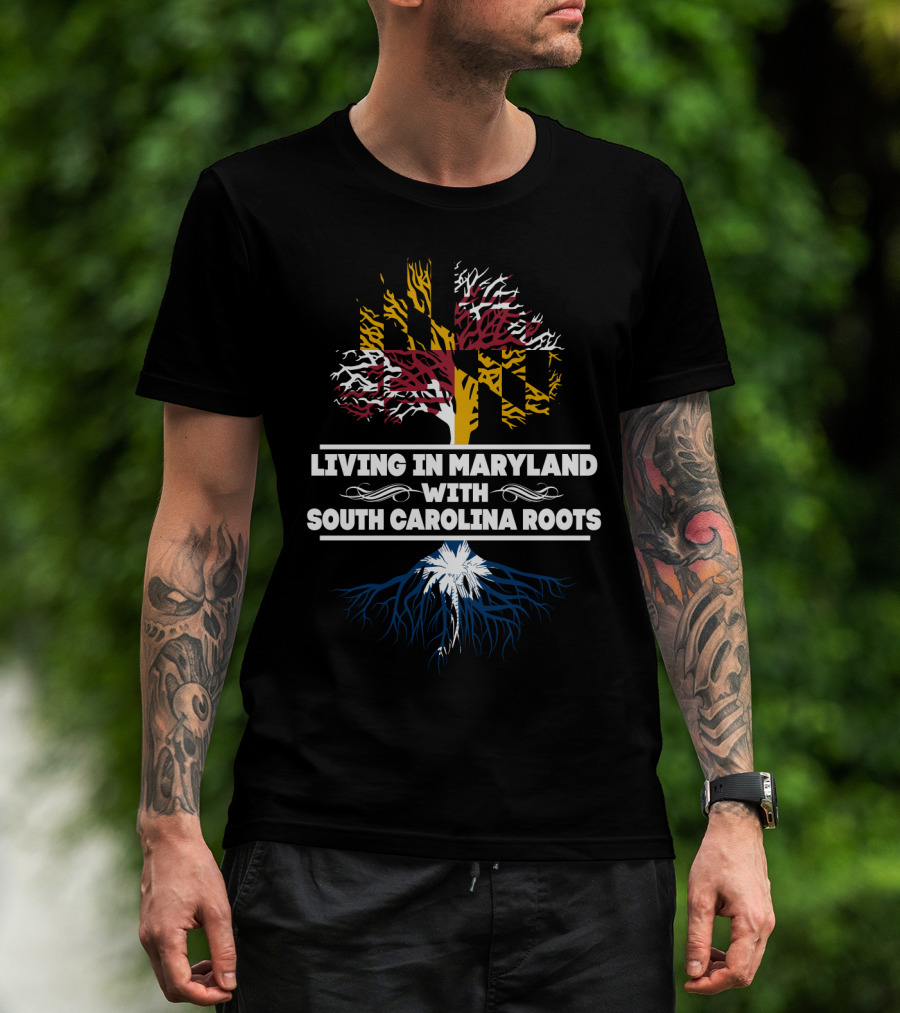 Maryland Flag Tree With South Carolina Palmetto Roots T-Shirt