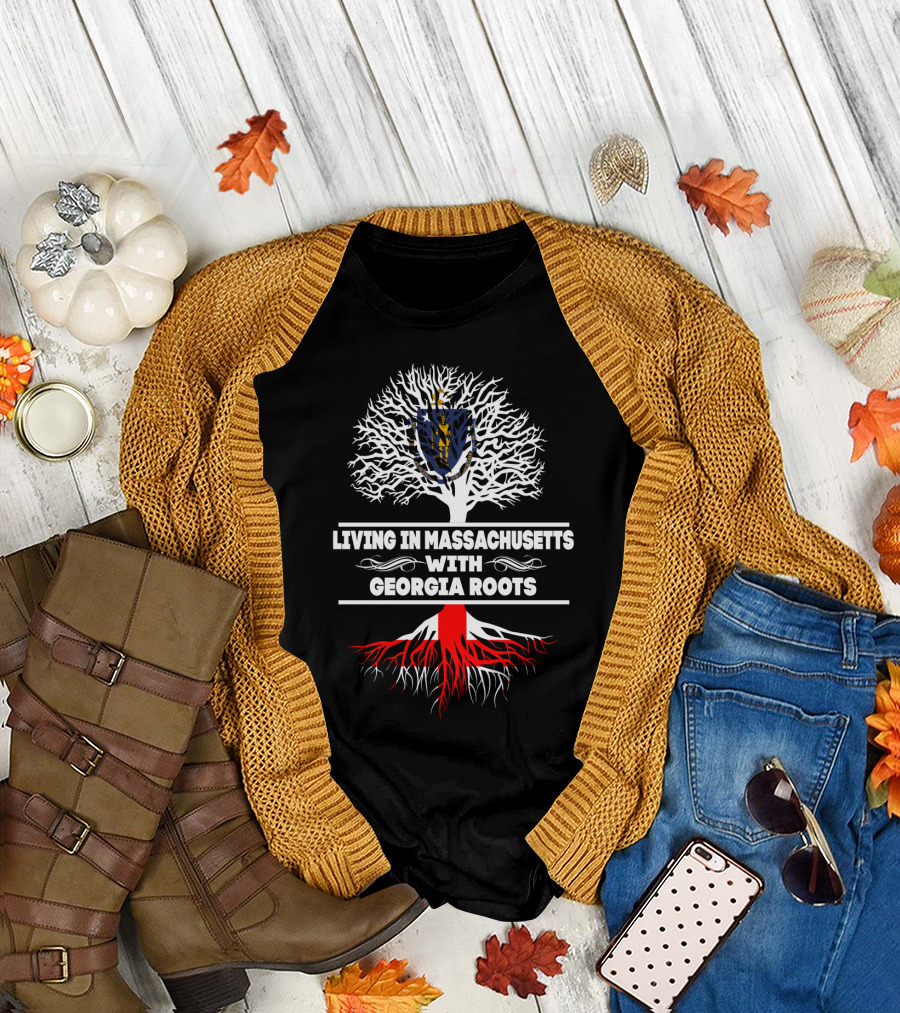 Interconnected Heritage: Living in Massachusetts With Georgia Roots and Iconic Tree Symbolism T-Shirt