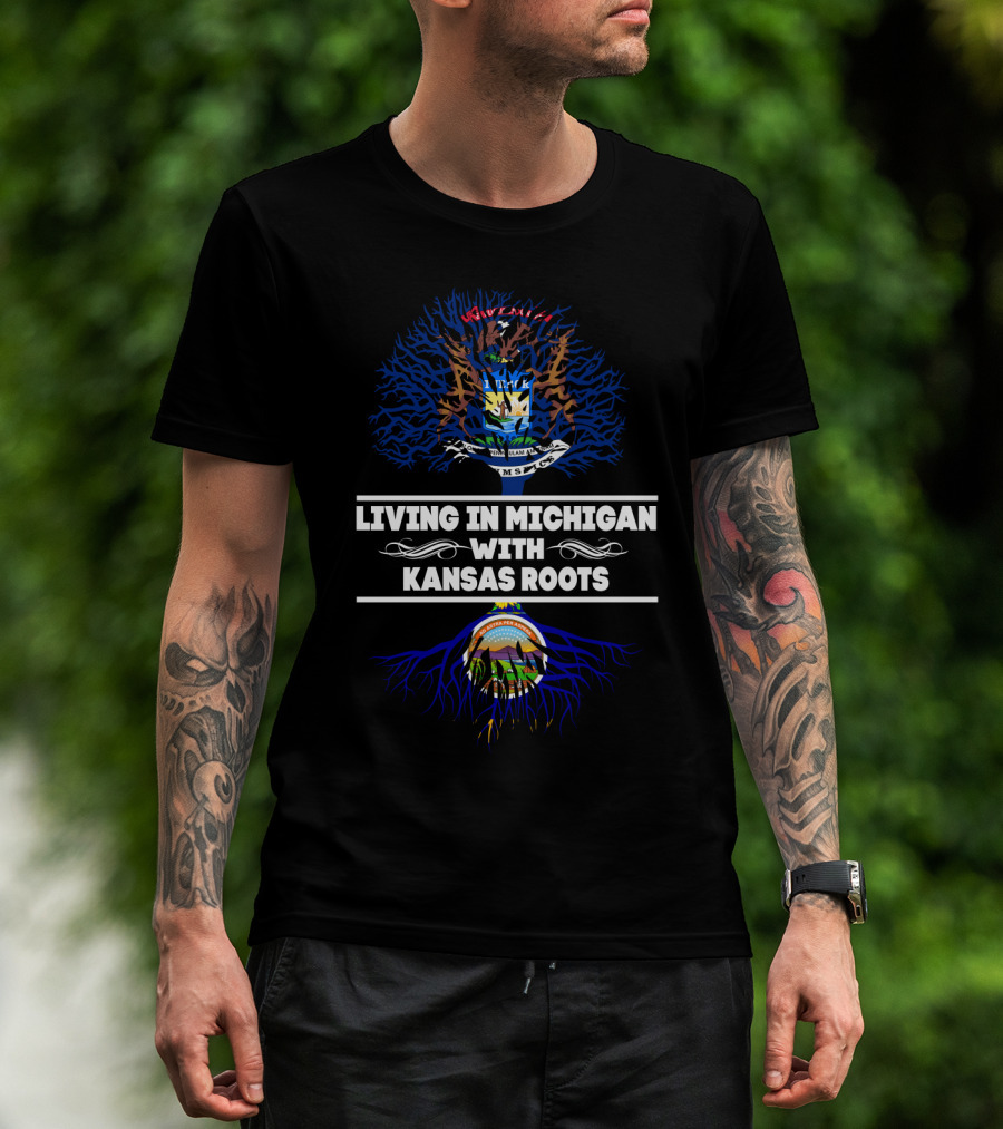 Michigan Living Kansas Roots Featuring State Seals And Tree T-Shirt
