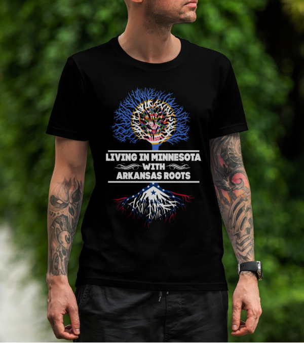 Living In Minnesota Arkansas Roots Featuring State Symbols And Tree T-Shirt