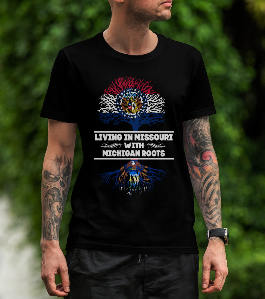 Missouri Flag Tree With Michigan Roots Heritage Connection T-Shirt