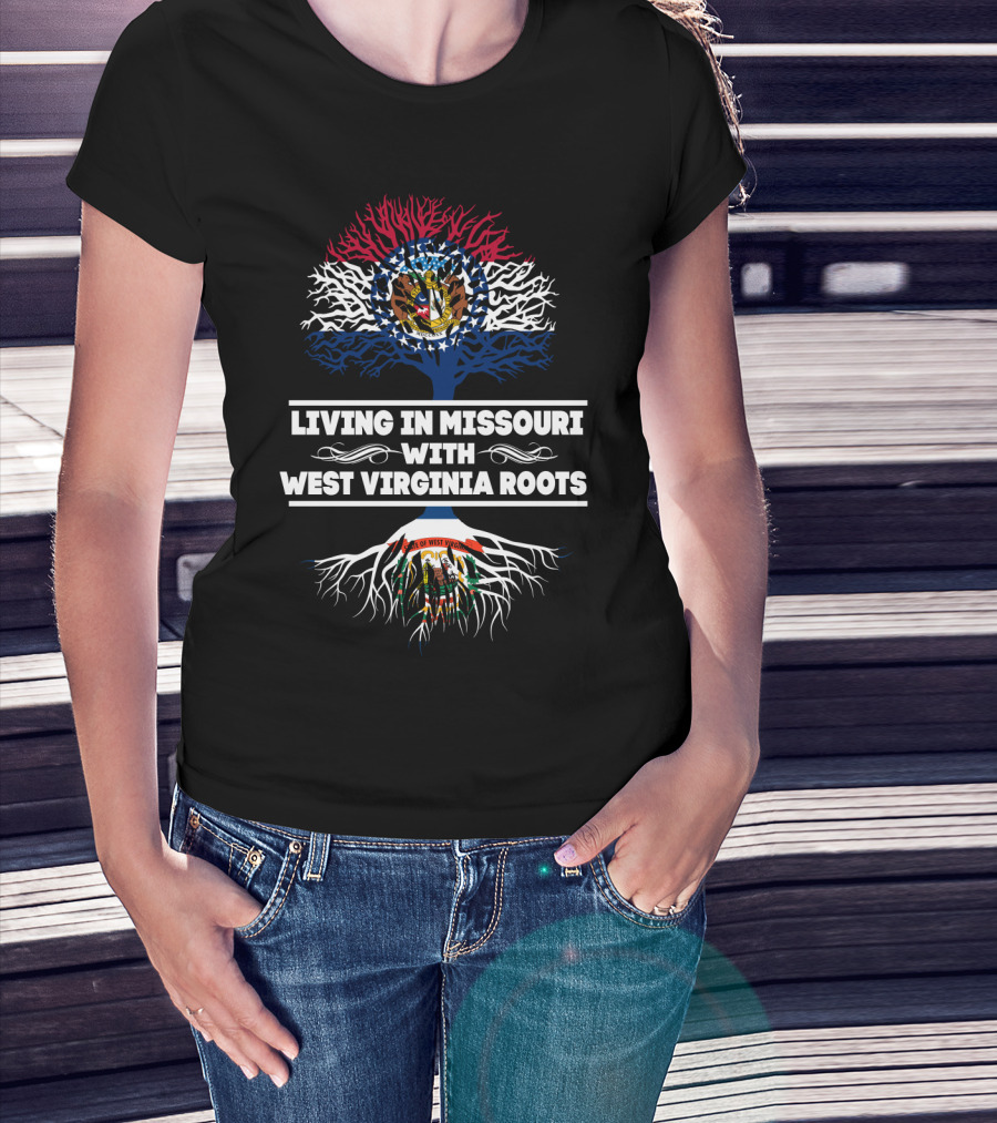 Missouri Connection With West Virginia Roots Symbolized By State Flags In Tree T-Shirt