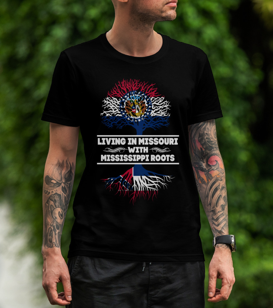 Missouri Heritage With Mississippi Roots Tree Design Featuring State Flags Iconography T-Shirt