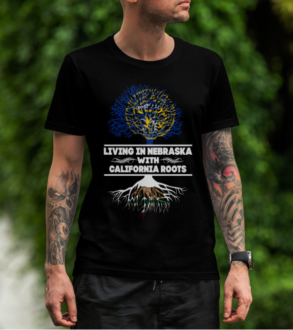 Nebraska Seal Tree Living In Nebraska With California Roots T-Shirt