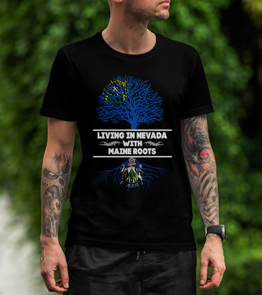 Nevada Connection With Maine Heritage Tree Design Incorporating State Symbols T-Shirt