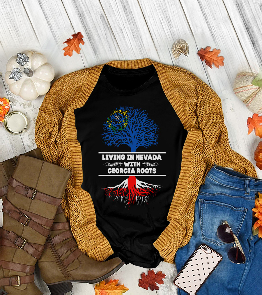Proudly Living in Nevada with Strong Georgia Roots Featuring State Flag Tree T-Shirt
