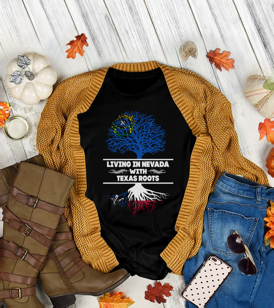 Nevada State Pride with Texas Flag Roots Tree T-Shirt