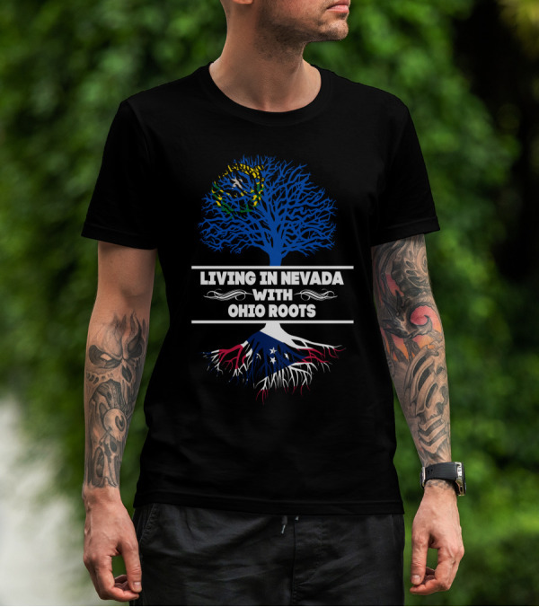 Nevada Living Ohio Roots Tree Graphic With State Flags T-Shirt