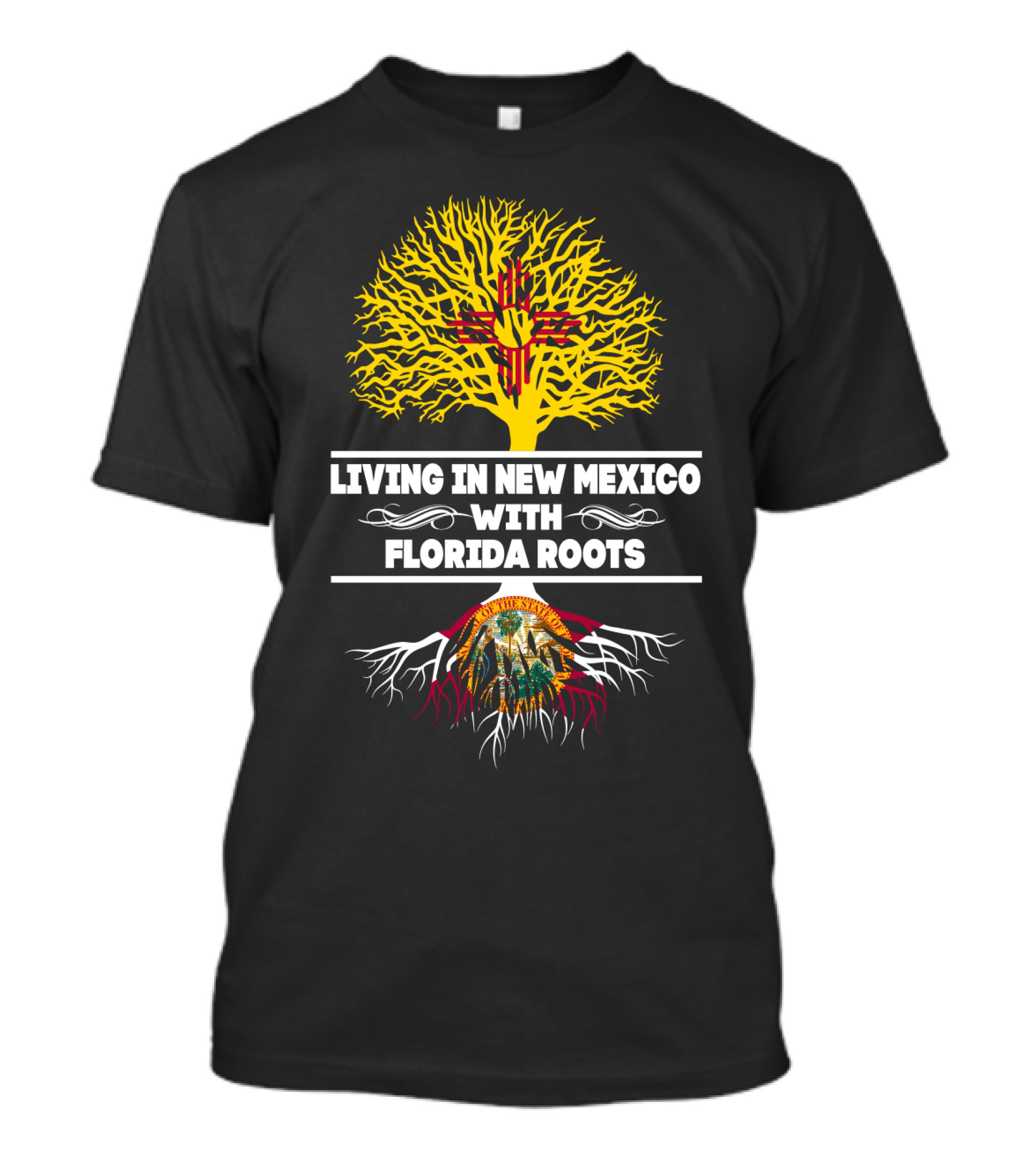 New Mexico Living With Florida Roots Zia Symbol And Tree T-Shirt