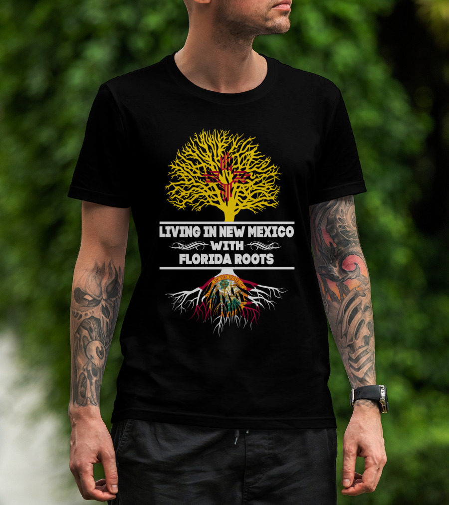 New Mexico Living With Florida Roots Zia Symbol And Tree T-Shirt