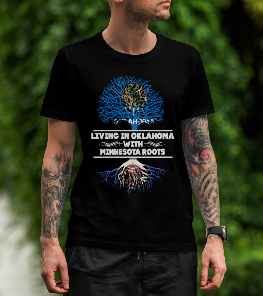 Oklahoma Living Minnesota Roots Tree Graphic With State Flags T-Shirt