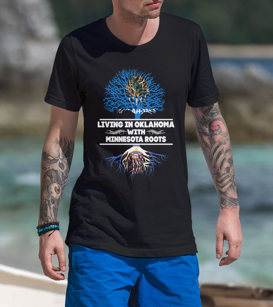 Oklahoma Living Minnesota Roots Tree Graphic With State Flags T-Shirt