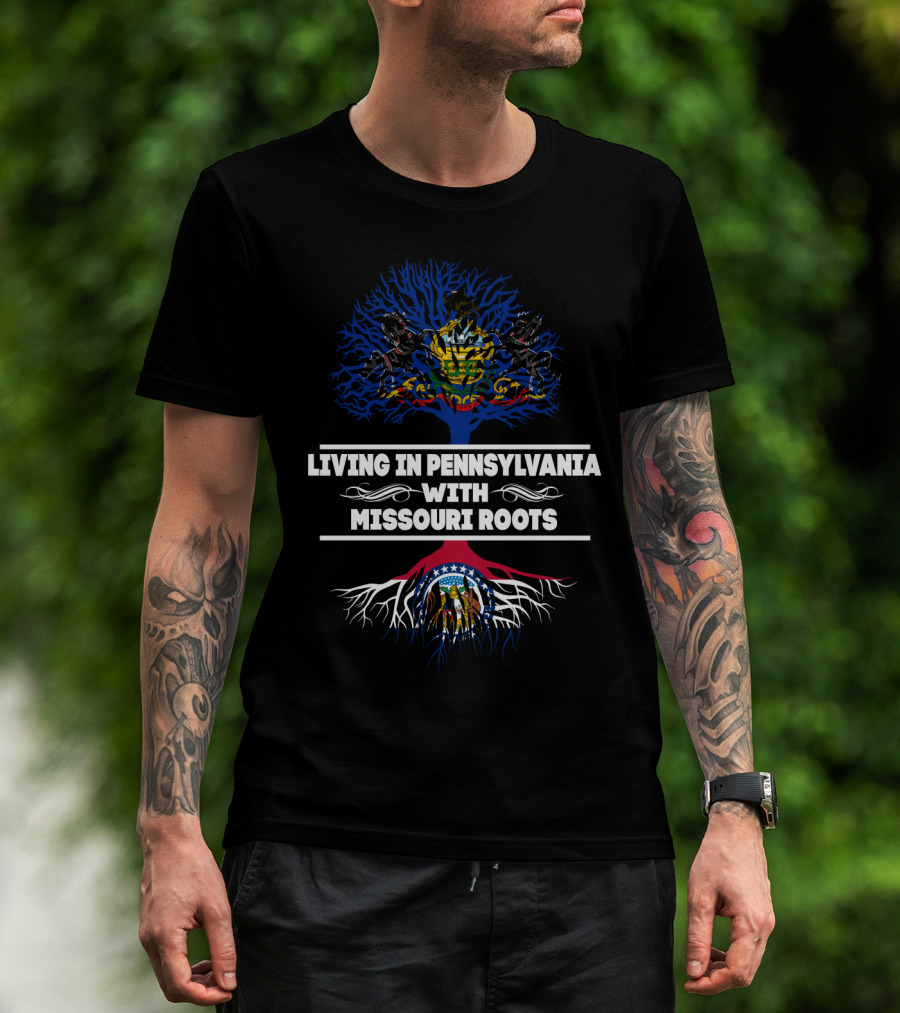Pennsylvania Living Combined With Missouri Family Roots Heritage Tree Flags T-Shirt