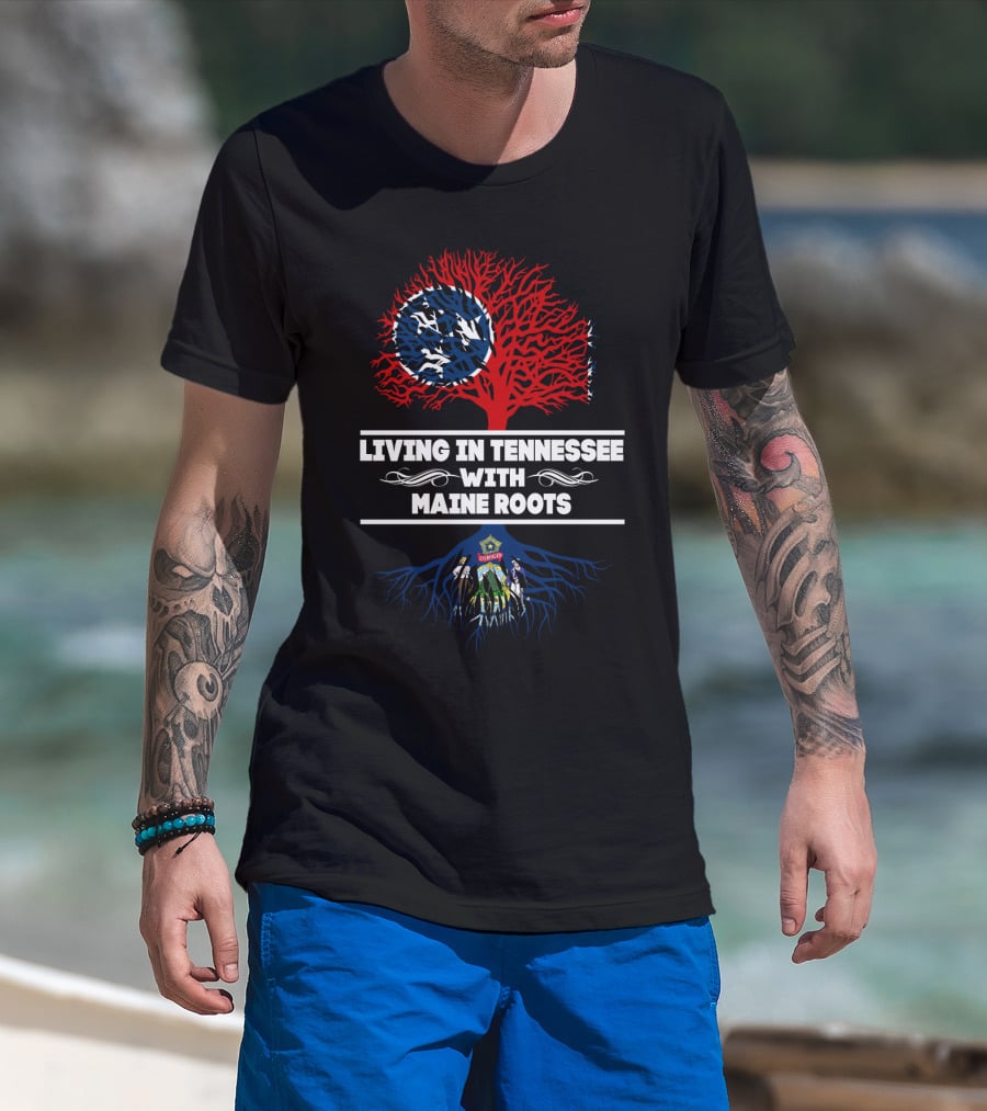 Tennessee Living Maine Heritage Tree With American Flag T-Shirt