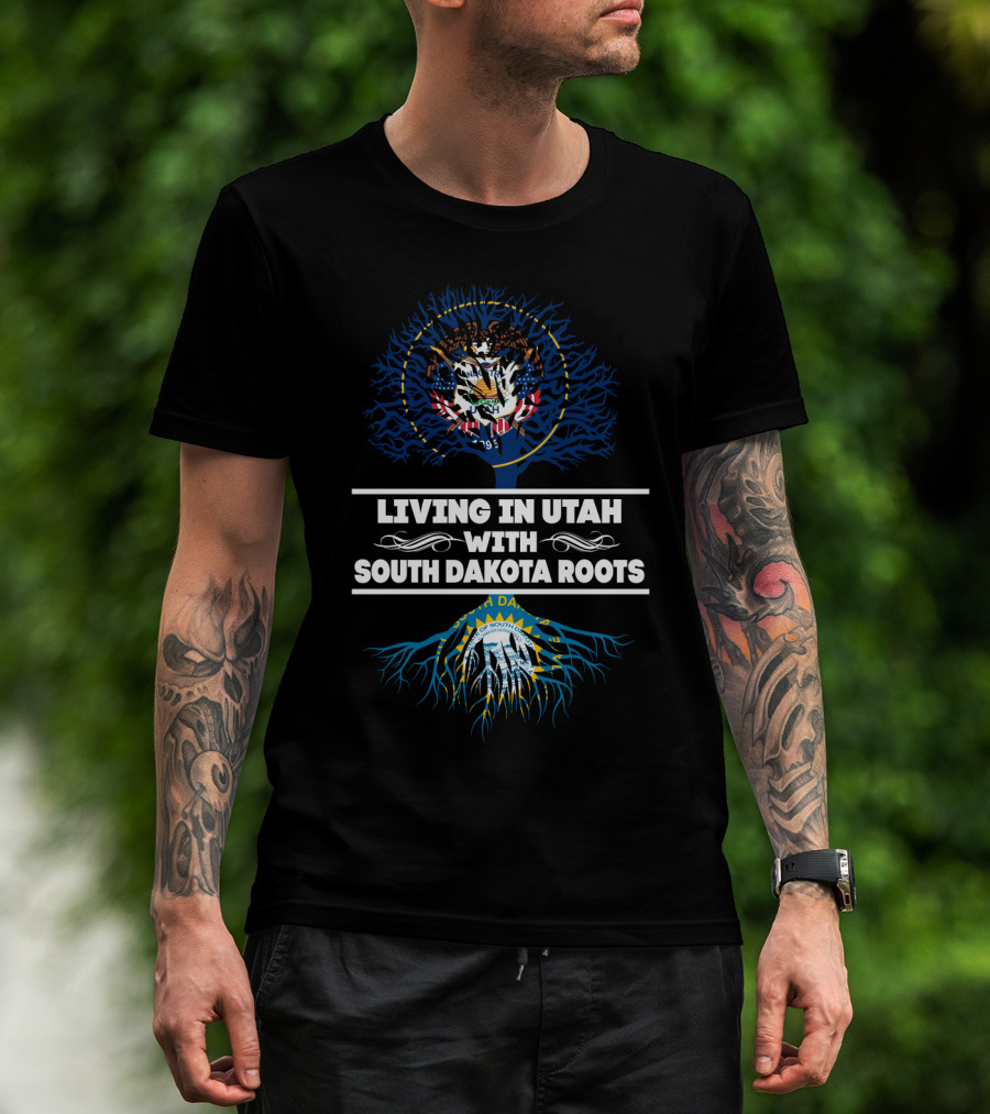 Living In Utah Embracing South Dakota Roots With State Seal Symbols T-Shirt