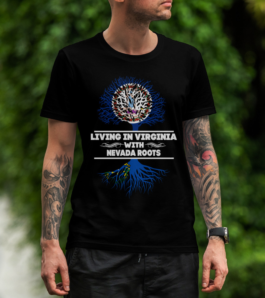 Living In Virginia With Nevada Roots Blue Tree Design Virginia Seal T-Shirt