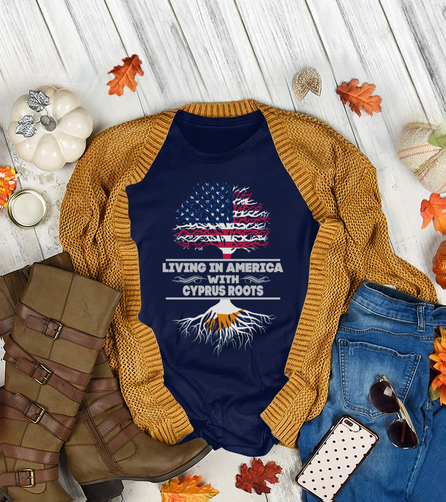 LIVING IN AMERICA WITH CYPRUS ROOTS TREE T-Shirt