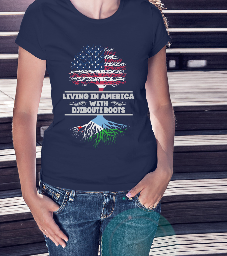 Living IN America With Djibouti Roots USA Flag Tree T-Shirt