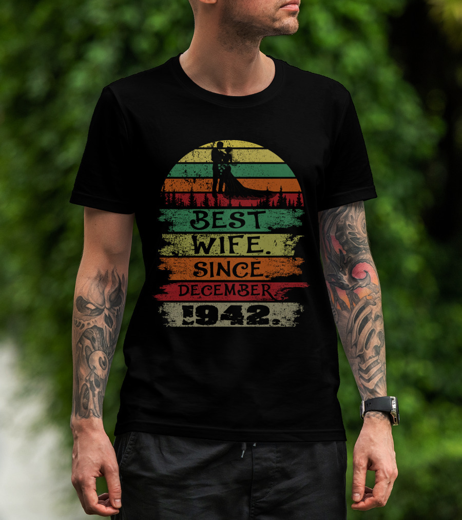 Best Wife Since December 1942 Vintage Silhouette Retro Sunset T-Shirt