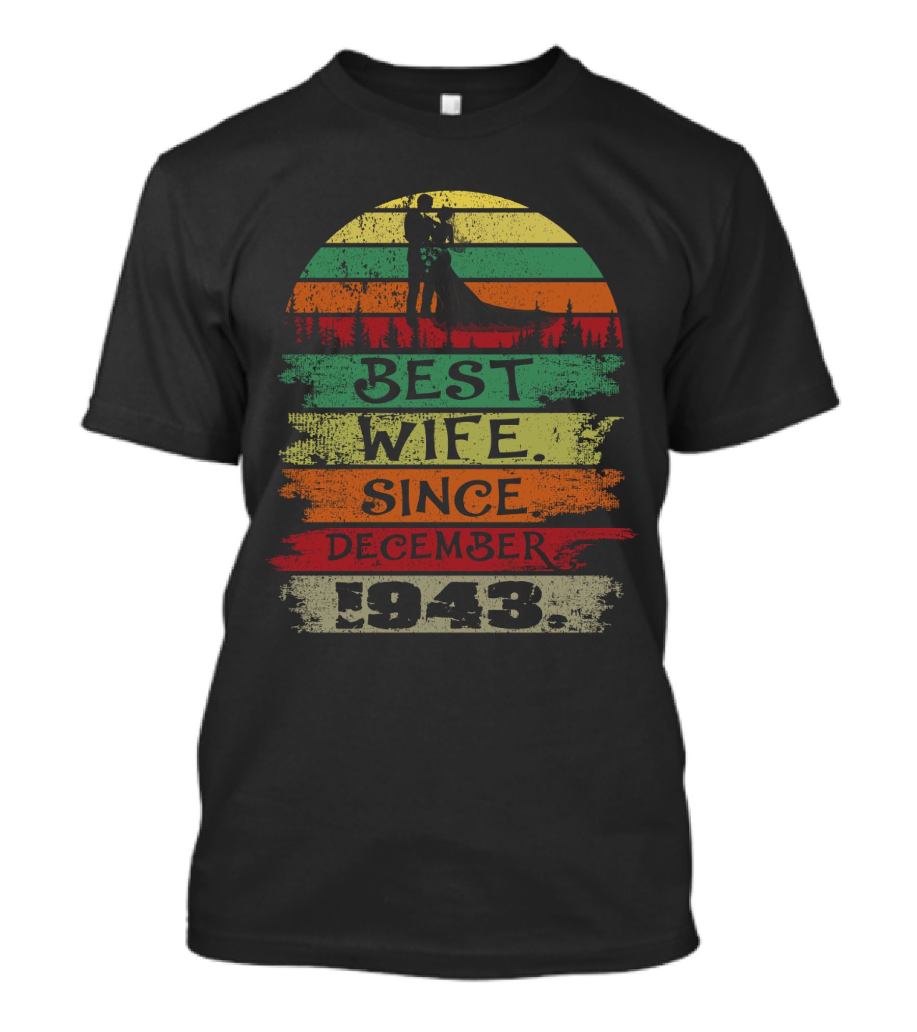 Best Wife Since December 1943 Silhouette Retro Stripes T-Shirt