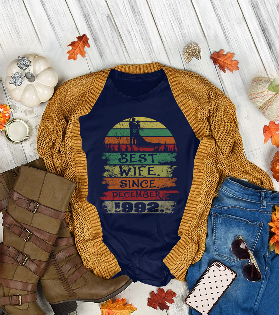 Best Wife Since December 1992 Retro Sunset Vintage Wedding T-Shirt