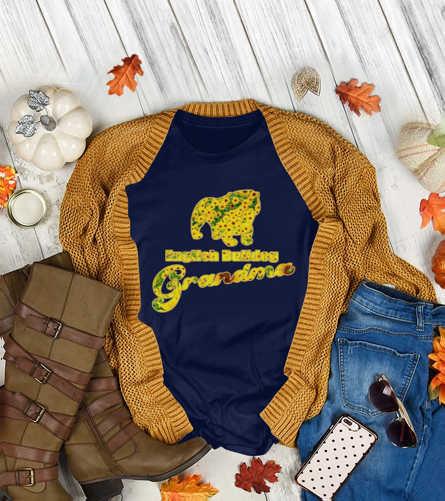 English Bulldog Grandma Sunflower T-Shirt