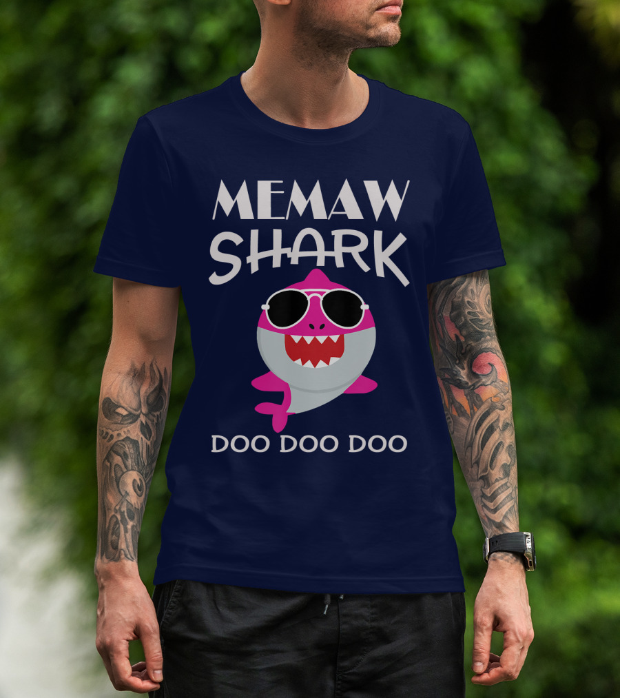 Memaw Shark Doo Doo Doo Sunglasses Pink Cartoon T-Shirt