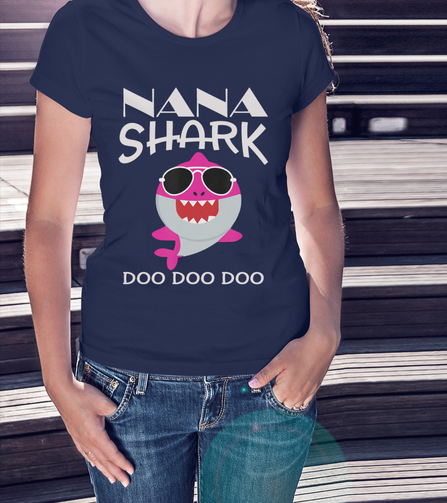 Nana Shark Doo Doo Doo Sunglasses Pink Cartoon T-Shirt