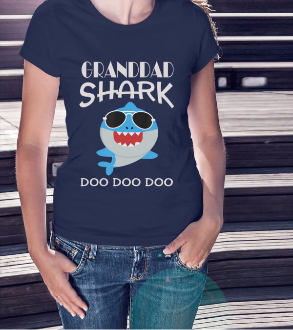 Granddad Shark Doo Doo Doo Sunglasses Cartoon Character T-Shirt