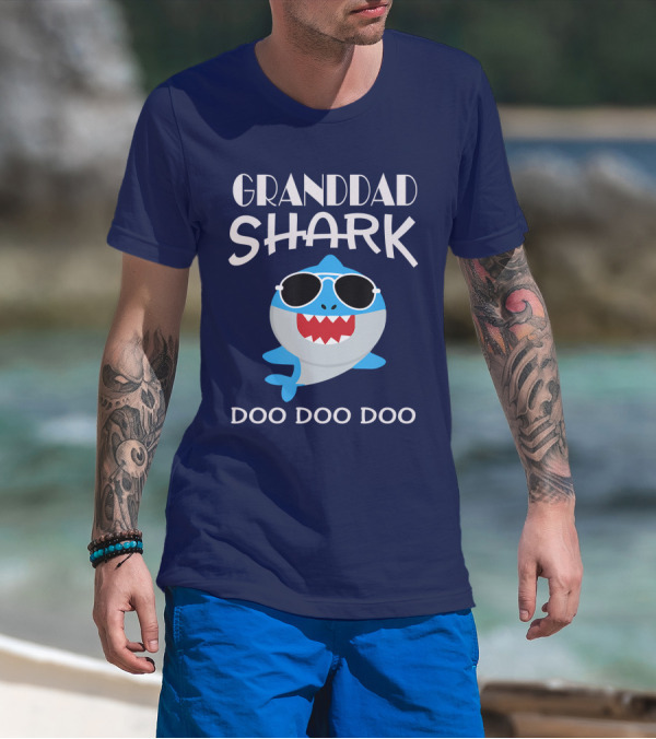 Granddad Shark Doo Doo Doo Sunglasses Cartoon Character T-Shirt