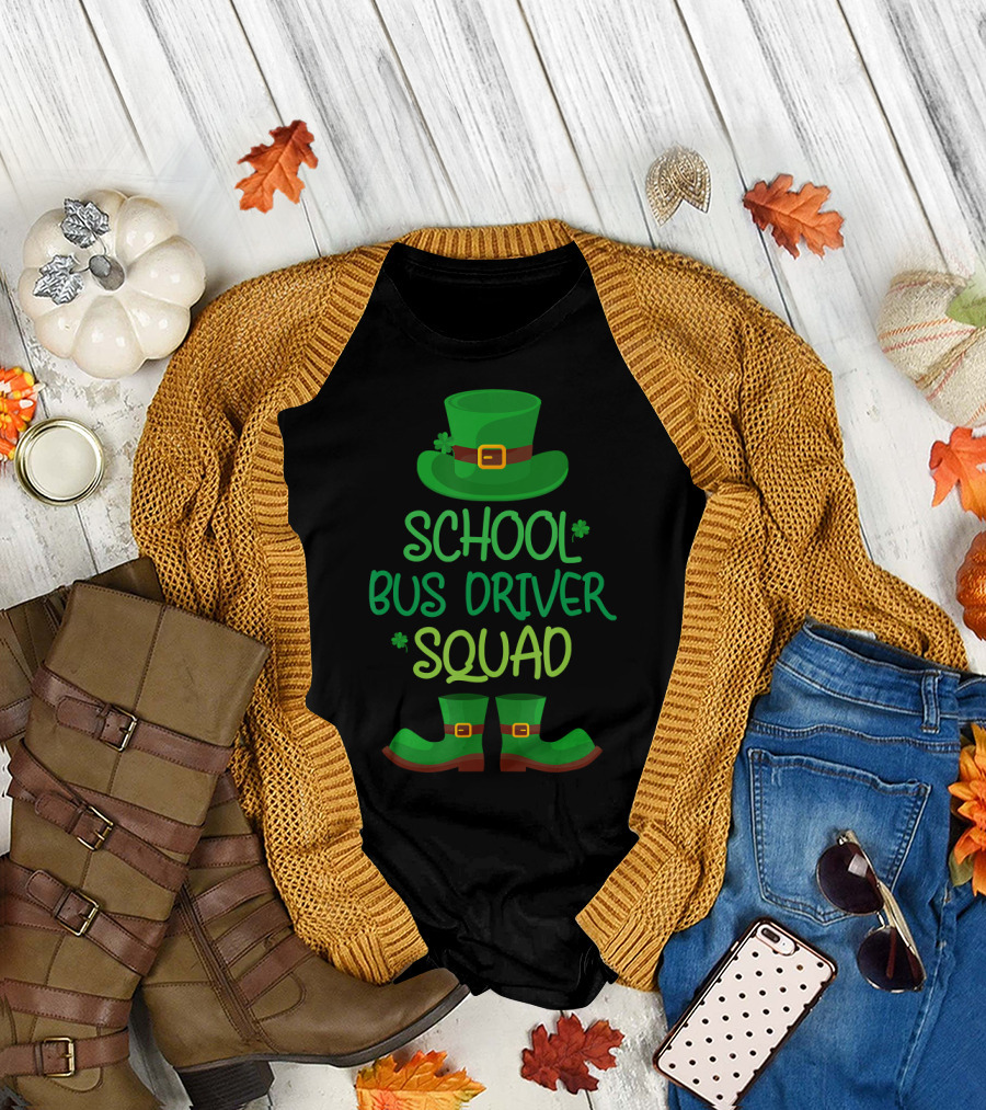 St Patricks Day Leprechaun Hat Boots School Bus Driver Squad T-Shirt