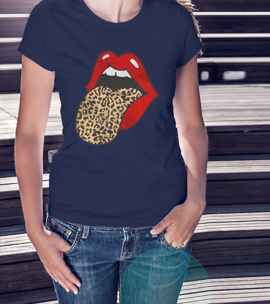 Red Lips Leopard Tongue Trendy Animal ASM T-Shirt