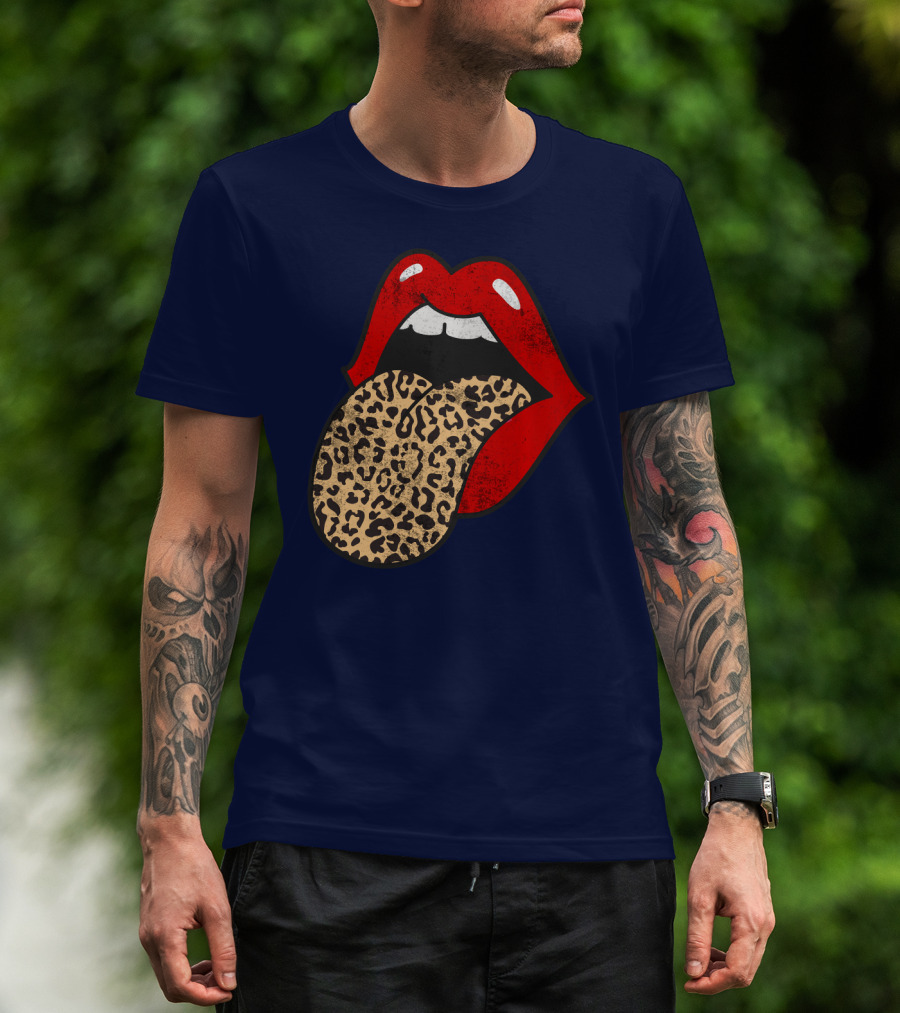 Red Lips Leopard Tongue Trendy Animal ASM T-Shirt