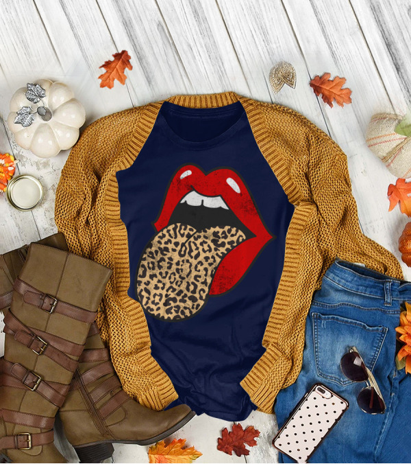 Red Lips Leopard Tongue Trendy Animal ASM T-Shirt
