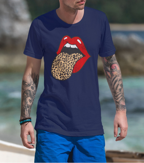 Red Lips Leopard Tongue Trendy Animal ASM T-Shirt